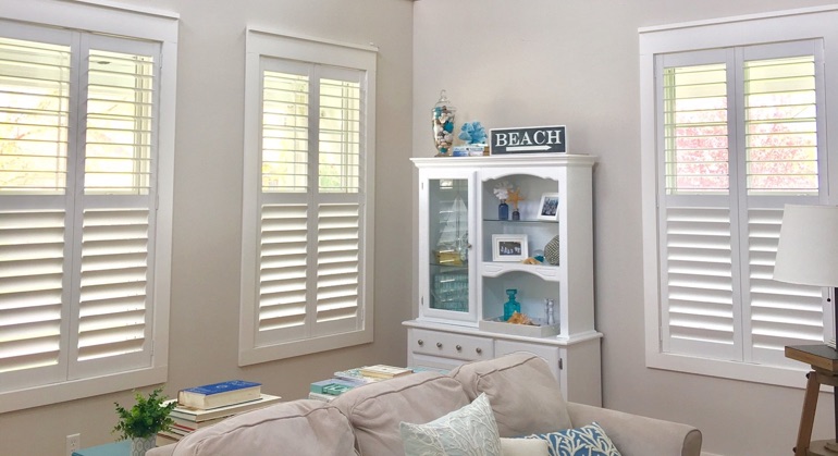 plantation shutters in Houston living room